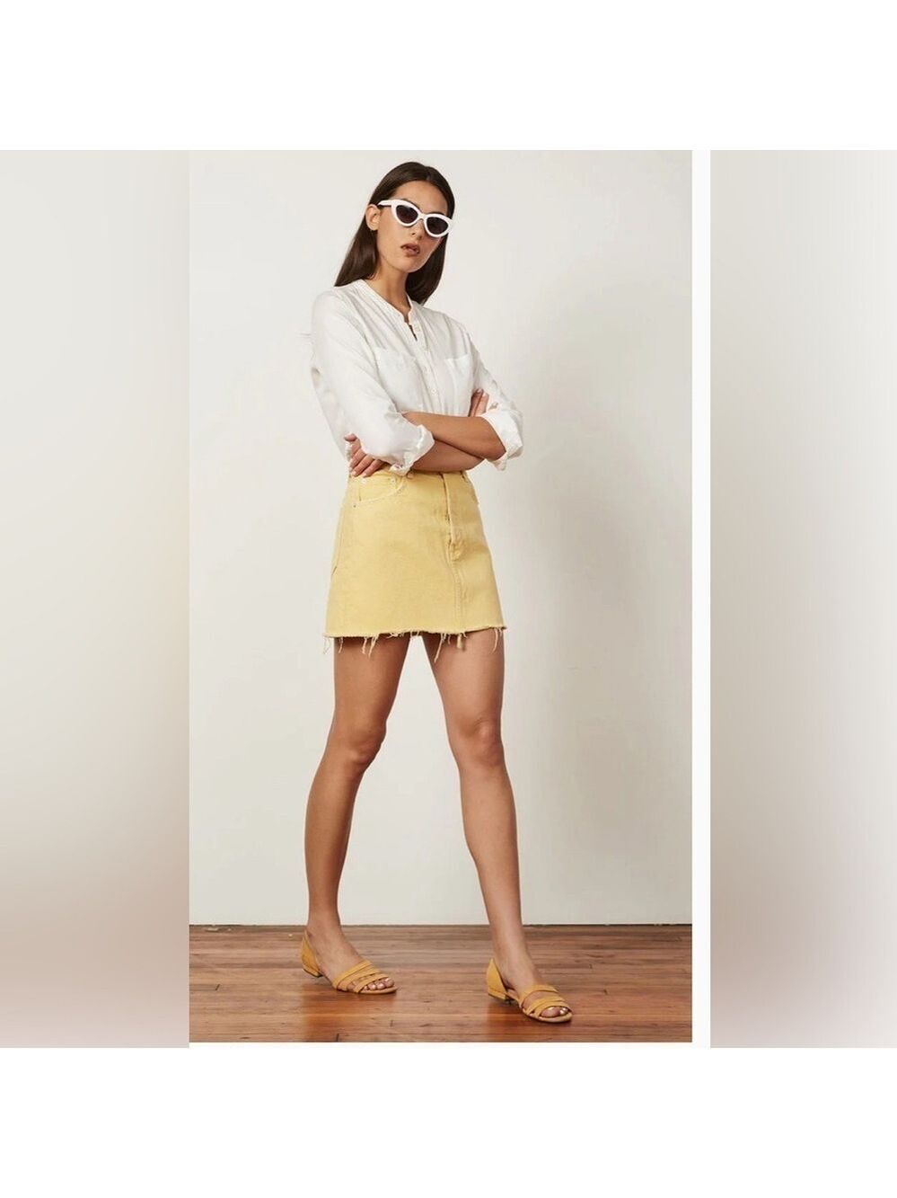 Boyish by Her The Corey  Yellow Denim Mini Skirt Button Fly SZ 27